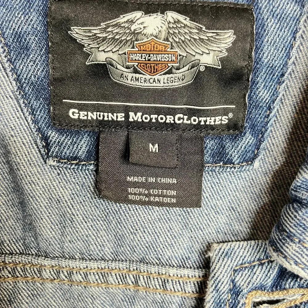 Vintage Harley Davidson Motorcycle Big Logo Denim Jacket Size M